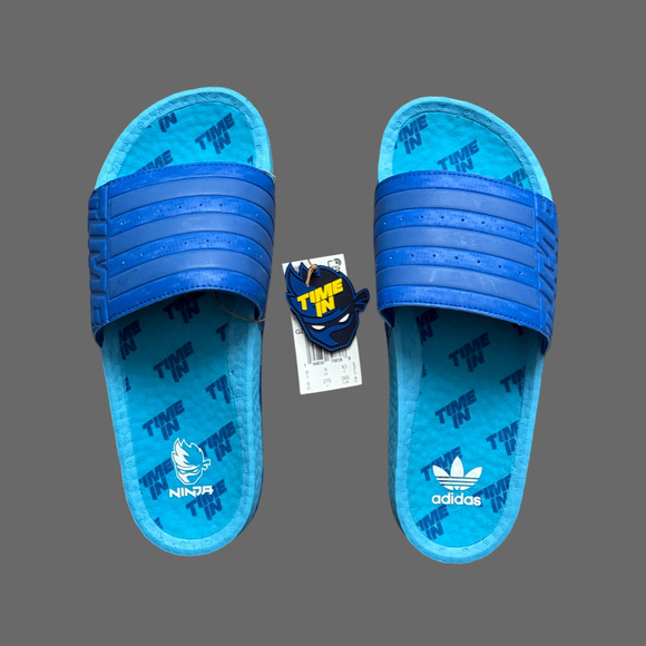 Ninja x Adilette Boost Slide adidas 'Time In Blue Signal Cyan' Size 8 NWT GZ3757 - Picture 1 of 10